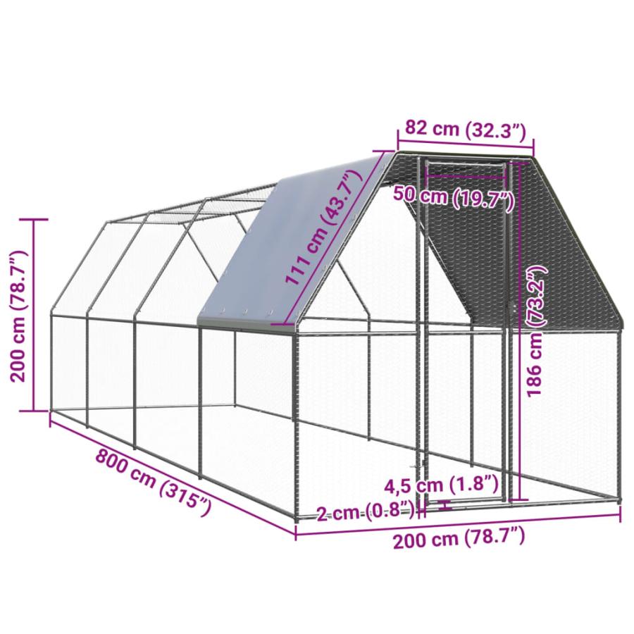 屋外鶏用ケージ 2x8x2m 亜鉛メッキ鋼製_4