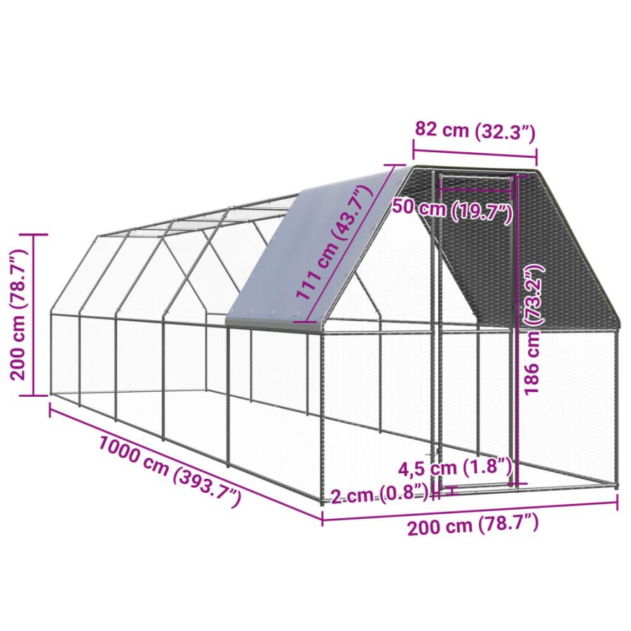 屋外鶏用ケージ 2x10x2m 亜鉛メッキ鋼製_3