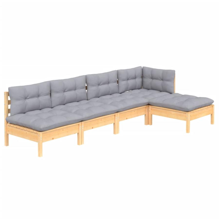 ソファ ラタン調 おしゃれ ガーデンソファ アウトドア 屋外用 バルコニー 北欧 屋外家具 ホテル セット 5点 グレークッション付き パインウッド_1
