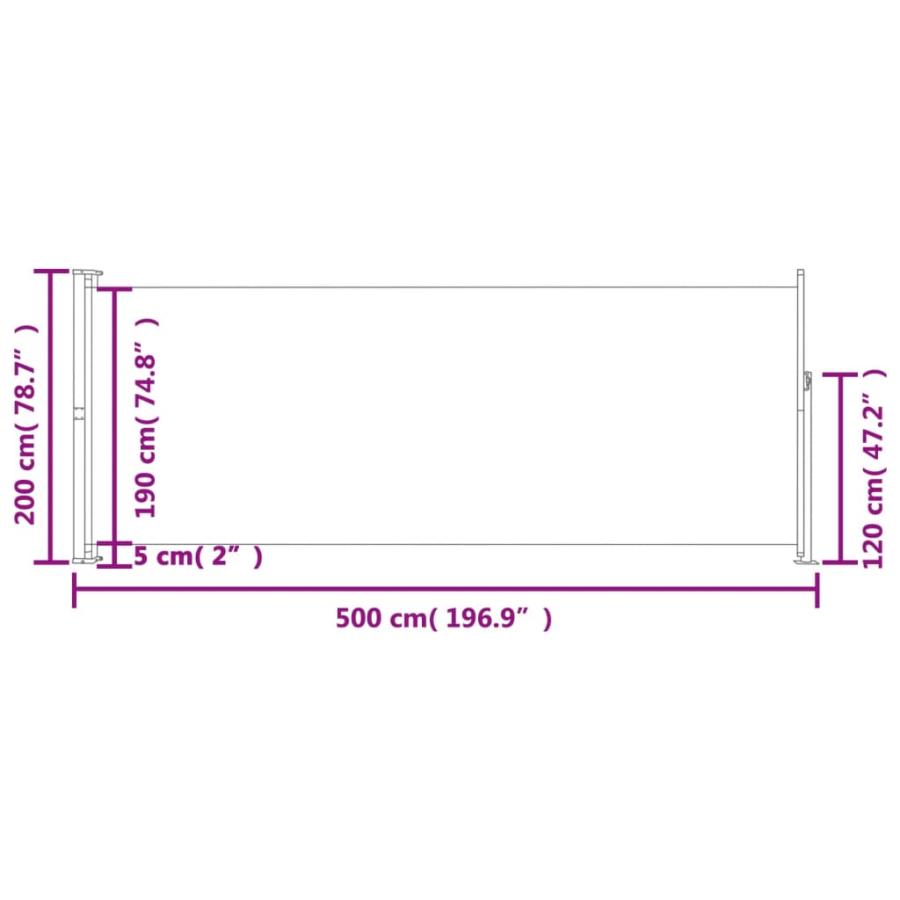 vidaXL パティオ用 引き込み式サイドオーニング 200x500cm グレー