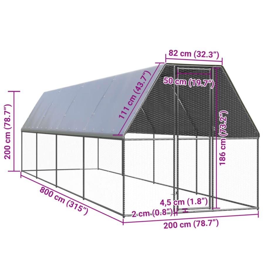 屋外鶏小屋 2x8x2m 亜鉛メッキ鋼製_1