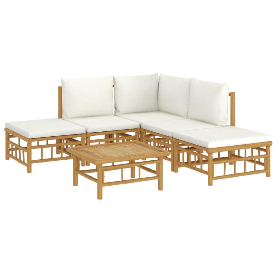 ソファ ラタン調 おしゃれ ガーデンソファ アウトドア 屋外用 バルコニー 北欧 屋外家具 ホテル 6点セット クリームホワイトクッション付き 竹製_3