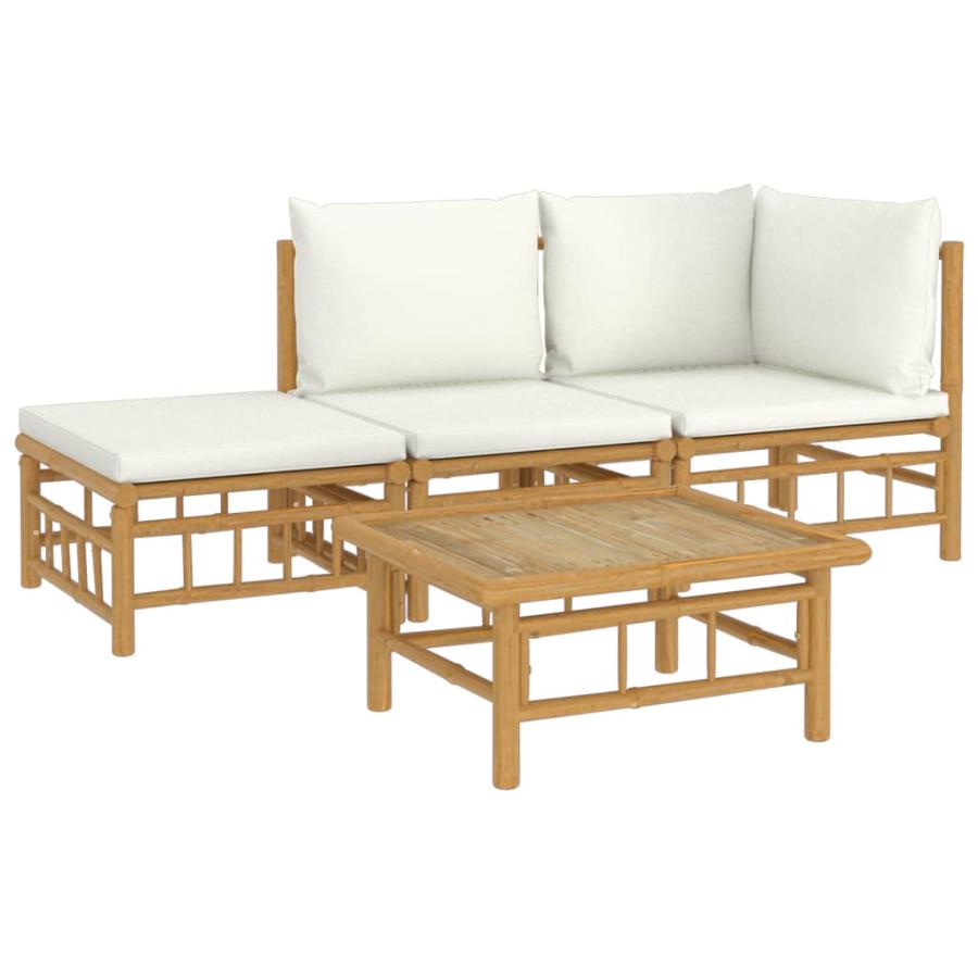 ソファ ラタン調 おしゃれ ガーデンソファ アウトドア 屋外用 バルコニー 北欧 屋外家具 ホテル 4点セット クリームホワイトクッション付き 竹製_5