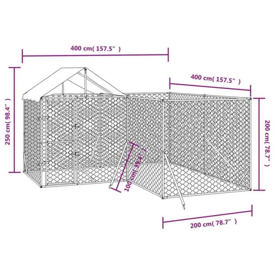 屋外犬小屋 屋根付き シルバー 4x4x2.5 m 亜鉛メッキ鋼製の画像