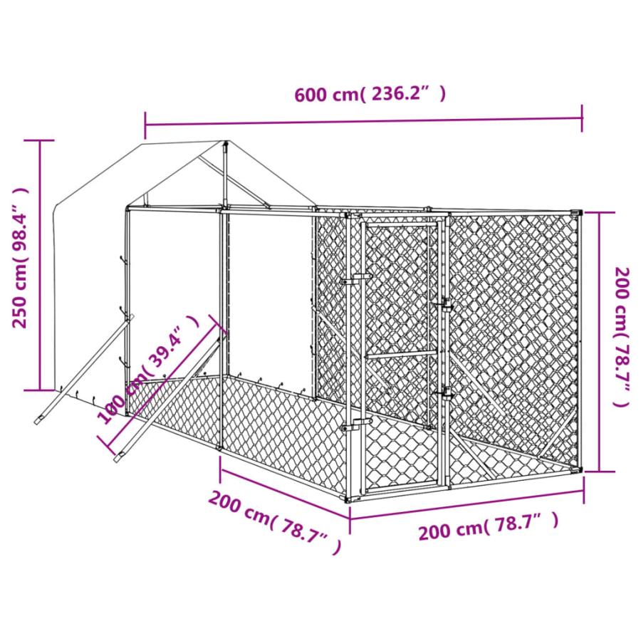 屋外犬小屋 屋根付き シルバー 2x6x2.5 m 亜鉛メッキ鋼製の画像