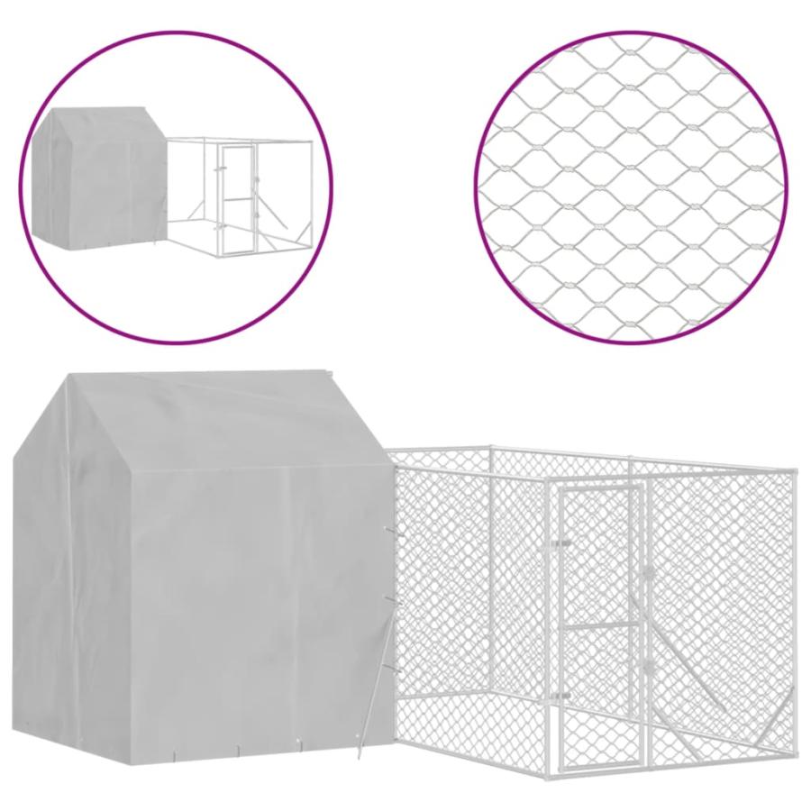 屋外犬小屋 屋根付き シルバー 4x4x2.5 m 亜鉛メッキ鋼製_1