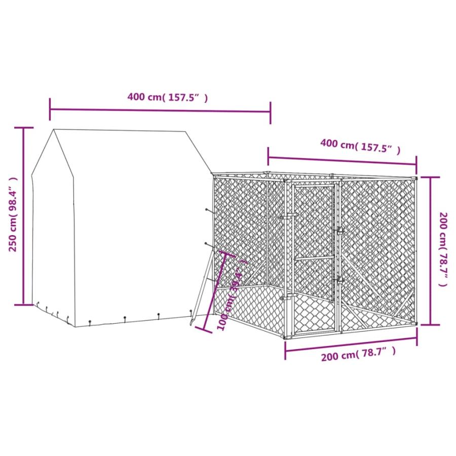 屋外犬小屋 屋根付き シルバー 4x4x2.5 m 亜鉛メッキ鋼製_2