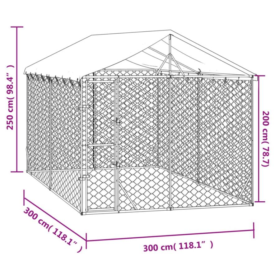 屋外犬小屋 屋根付き シルバー 3x3x2.5 m 亜鉛メッキ鋼製の画像
