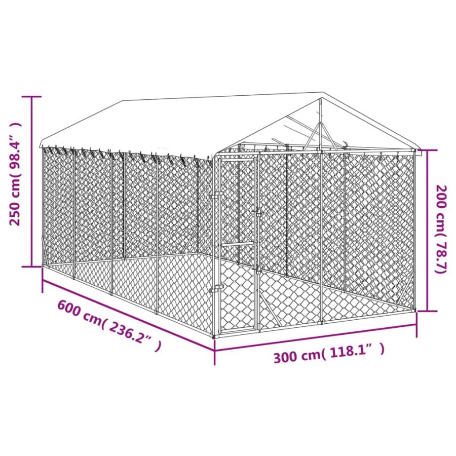 屋外犬小屋 屋根付き シルバー 3x6x2.5 m 亜鉛メッキ鋼製_1