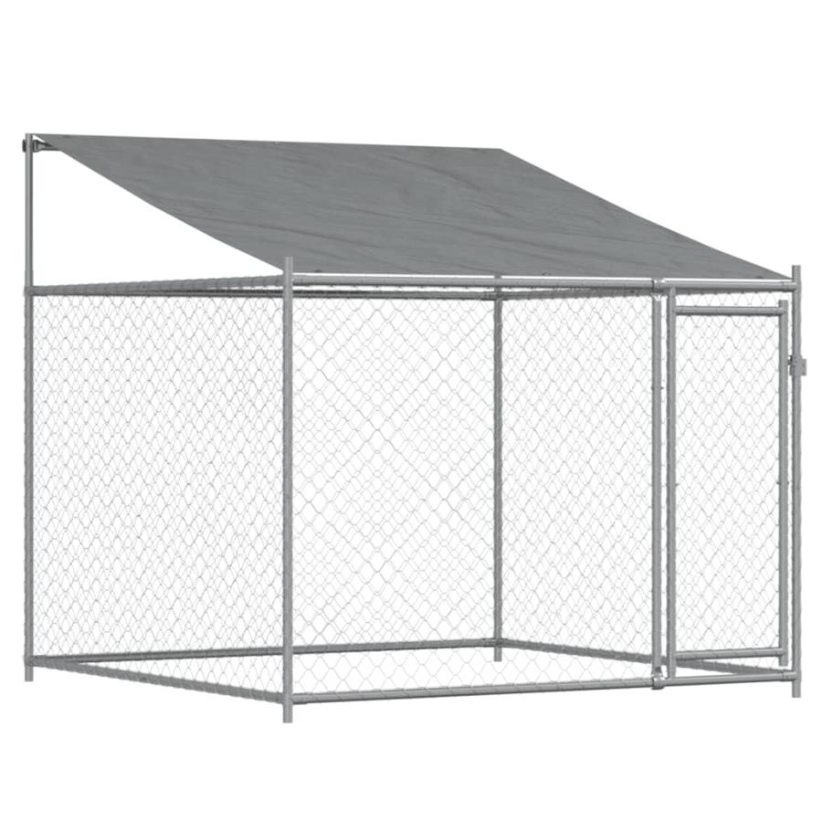 犬用ケージ ルーフ\u0026ドア付き グレー 4x2x2 m 亜鉛メッキ鋼の画像