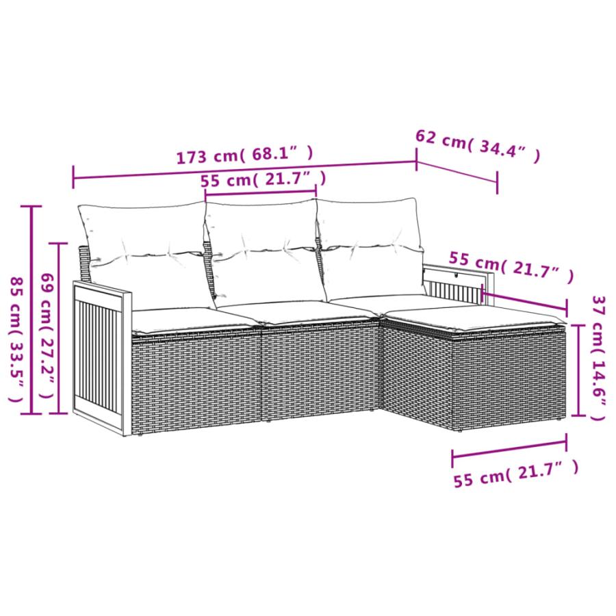 ソファ ラタン調 おしゃれ ガーデンソファ アウトドア 屋外用 バルコニー 北欧 屋外家具 ホテル 4点セット クッション付き 灰色 ポリラタン製_9