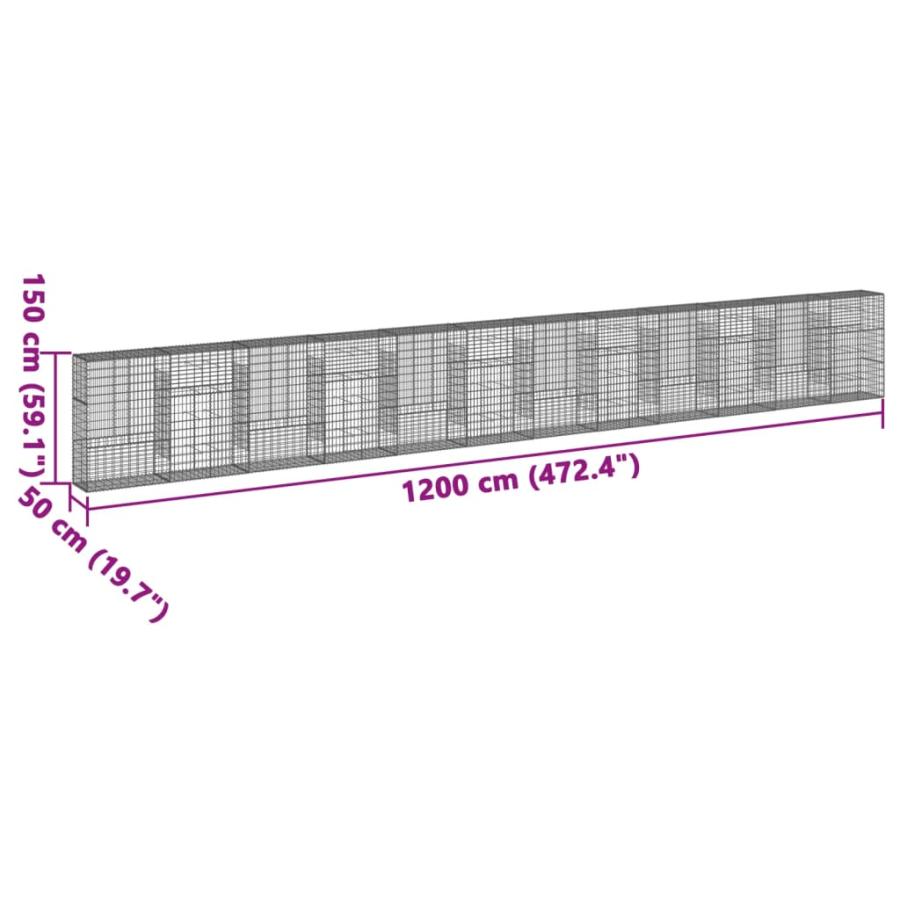 蛇籠バスケット カバー付き 1200x50x150cm 亜鉛メッキ鉄_1