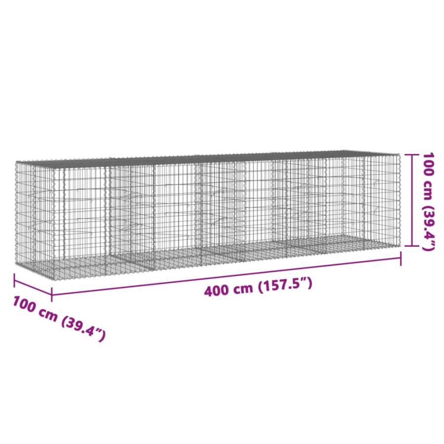 蛇籠バスケット カバー付き 400x100x100cm 亜鉛メッキ鉄_1