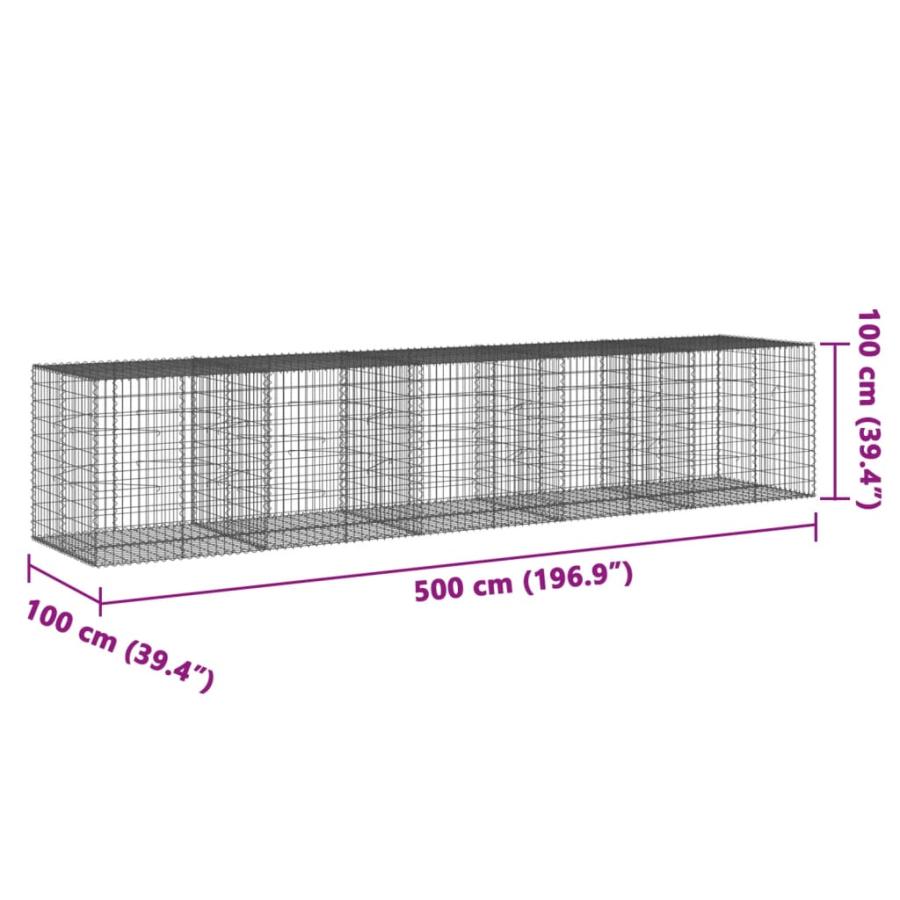 蛇籠バスケット カバー付き 500x100x100cm 亜鉛メッキ鉄_1