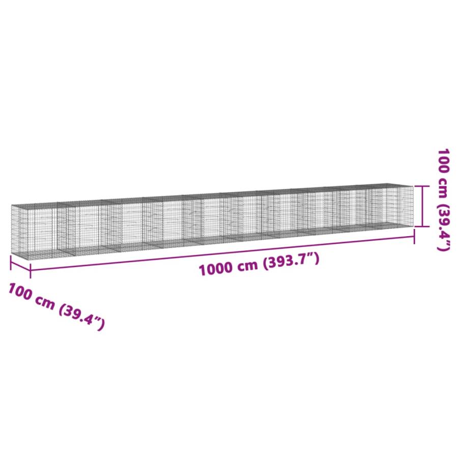 蛇籠バスケット カバー付き 1000x100x100cm 亜鉛メッキ鉄の画像