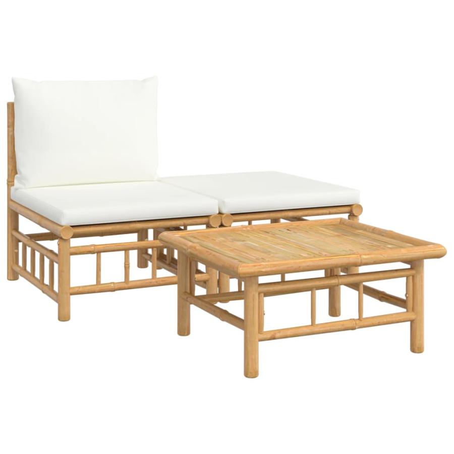 チェア ソファ おしゃれ ガーデンチェア アウトドア 屋外用 バルコニー 北欧 屋外家具 ホテル カフェ3点セット クリームホワイトクッション付き 竹製_6