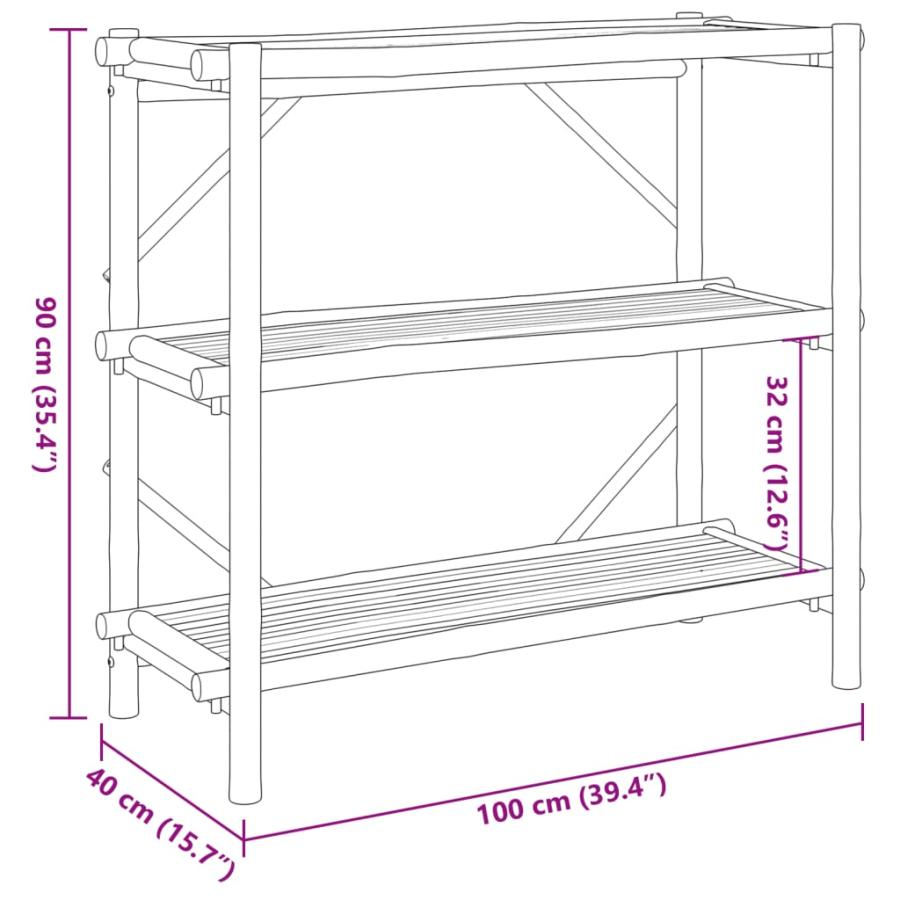 vidaXL オープンラック 3段ラック 収納棚 おしゃれ 100x40x90 cm 竹製