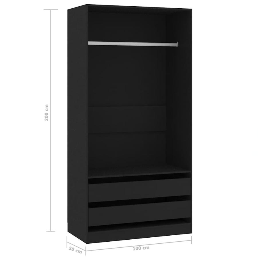 vidaXL ワードローブ ブラック 100x50x200cm エンジニアリングウッド