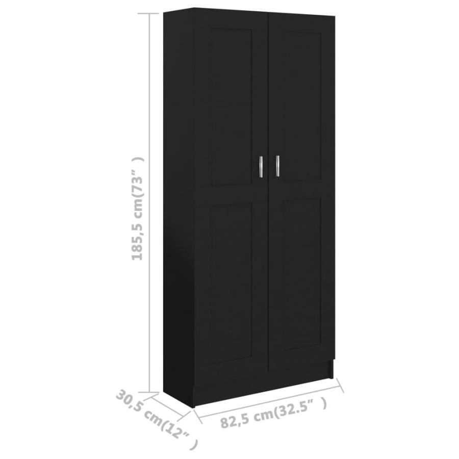 本棚 収納棚  スリム おしゃれ ブラック 82.5x30.5x185.5cm パーティクルボードの画像