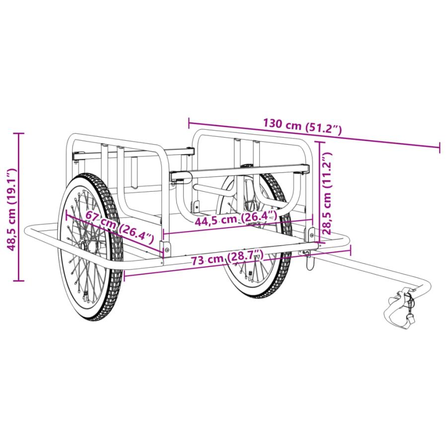 自転車用トレーラー130x73x48.5 cm スチール製 ブラック_4