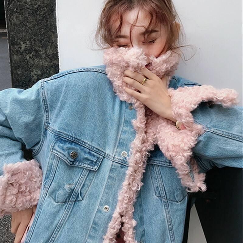 新発 デニム ジャケット レディース デニムジャケット レディース ジャケット ジージャン Gジャン デニム ピンク ラム 秋 冬 韓国ファッション アウター 最新コレックション Decokids Uy