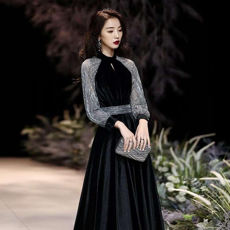 パーティードレス フォーマルドレス ドレス ブライダル 袖あり黒 フォーマルワンピース透け感 ロングワンピース 膝丈 ワンピース 結婚式フォーマル 結婚式フォーマル 体型カバー フォーマルワンピース透け感 シアー Ny0972 Viento