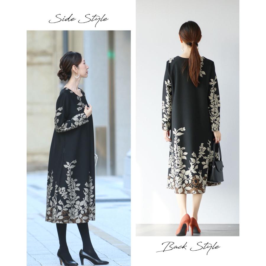 Vieo（ヴィオ） ワンピース ワンピ 長袖 セミフォーマル 花柄 柄 黒