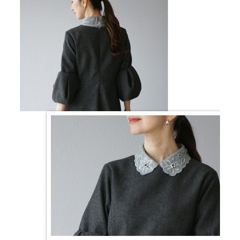 Vieo（ヴィオ） つけ襟 付け襟 つけえり 付けえり 襟 グレー 刺繍