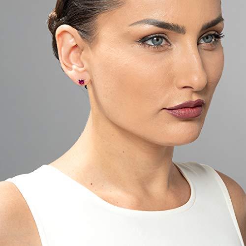 Peora ソリッド14Kホワイトゴールド 人工ルビーハートスタッドイヤリング レディース クラシックソリティアスタッド 6mm 合計2カラット フリクションバック, ホ