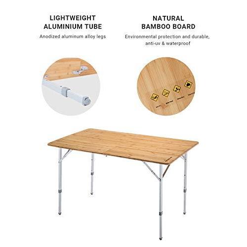 Kingcamp ポータブル 竹製 折りたたみテーブル 高耐久 175ポンド 環境保護 特大 紫外線防止 ポータブル 折りたたみテーブル テーブル チェア ハンモック ピクニック B01ihkmlvu キャンプ 3つの高さ Vie Terrasse 4 6人用 並行輸入品 待望の再販開始