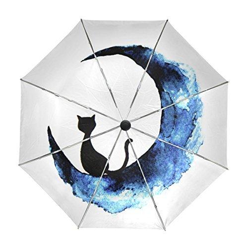 大注目 My Daily Watercolor Black Cat And Moon Halloween Travel Umbrella Auto Open ＿【並行輸入品】 雨傘