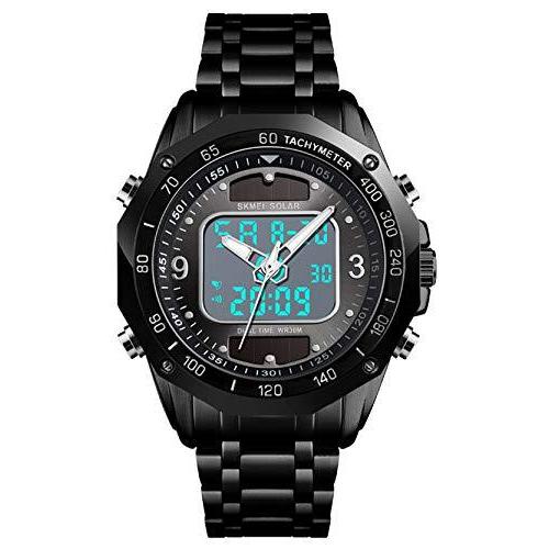 新品本物  Sports Solar Watches Men's Analog Stainless Display Dual Men Watch Digital 腕時計