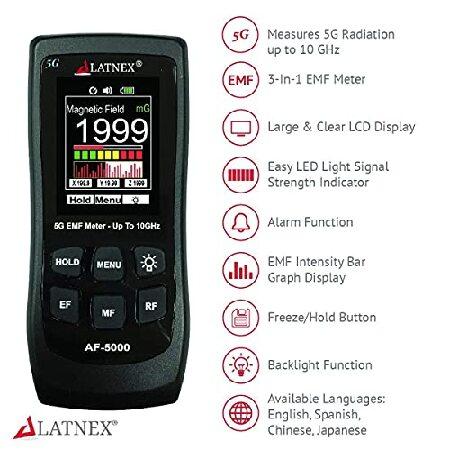 LATNEX　AF-5000　5G　Measures　or　Microwaves,　EMF　Tests　with　and　and　Tester　Meter　3-Axis　Gauss　RF　RF　Certificate　Calibration　Detector　and　Reader　Tesla　M