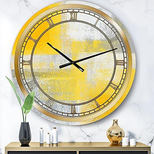 本物の  DesignQ モダンウォールクロック 'グレーとイエローブルー抽象XX' 抽象的な大きな壁掛け時計 リビングルームの装飾用 掛け時計、壁掛け時計