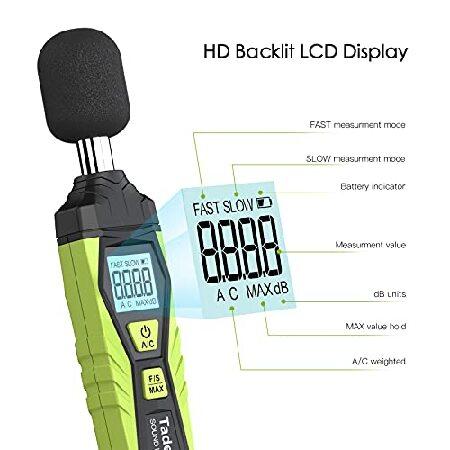 Decibel　Meter,　Tadeto　Sound　Display　Portable　Hold　Digital　130dB　MAX　Home　Level　C　Meter　LCD　to　SPL　Weighted　for　with　Meter　30dB　A　Data　Backlight　Factor