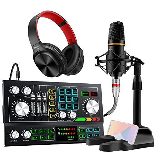 Podcast Equipment Bundle ALL-IN-ONE Audio Interface DJ Mixer 48V Phantom Po＿