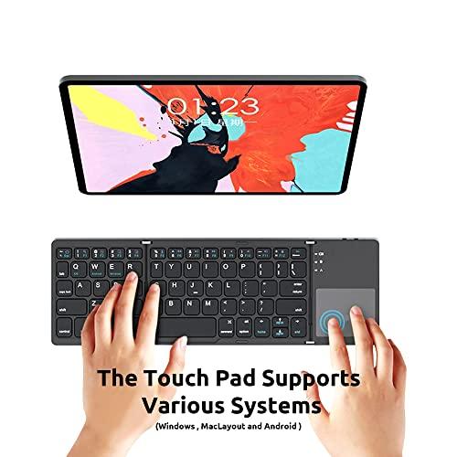 TEK STYZ Foldable Bluetooth Keyboard Compatible with TCL 10 TabMax Dual Mode Bluetooth ＆ USB Wired Portable Mini BT Wireless Keyboard with Touchpad M