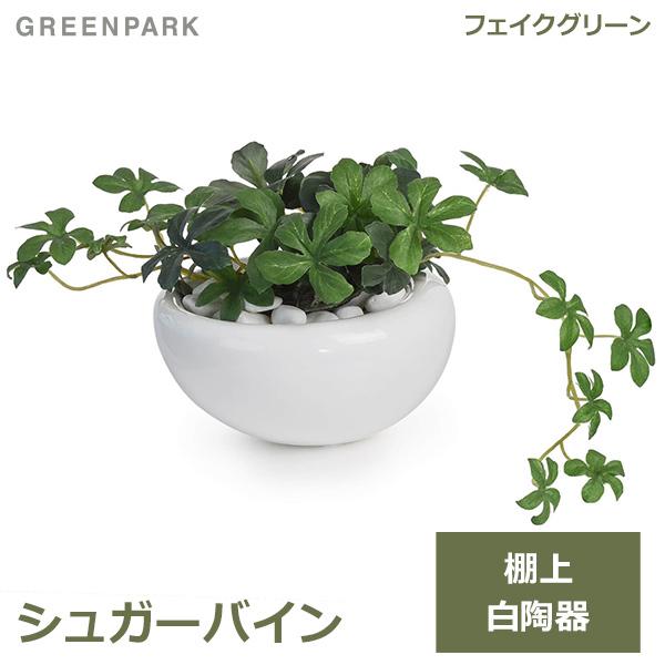 1155円 本物保証 フェイクグリーン ミニ 観葉植物 造花 シュガーバイン 白 陶器 ｓサイズ 白玉石 エコストーン おしゃれ かわいい 可愛い 卓上 リビング Greenpark Prgr 0093 Se