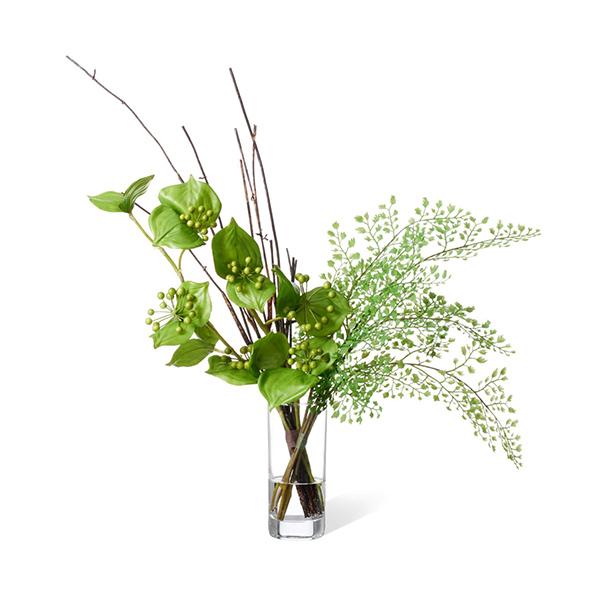 フェイクグリーン 観葉植物 人工観葉植物 造花 卓上サンキライ アジアンタム ウォーター シリンダー テーブルグリーン インテリア 植物 PRGR-1329 GREENPARK 人_2