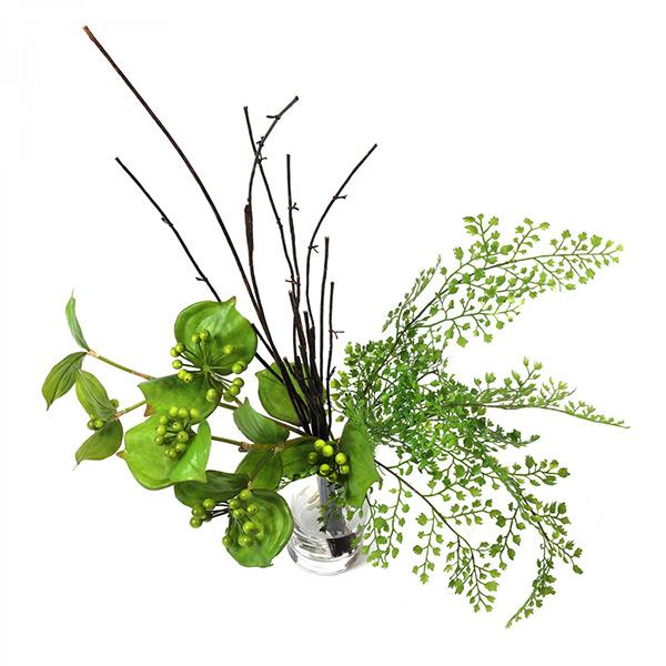 フェイクグリーン 観葉植物 人工観葉植物 造花 卓上サンキライ アジアンタム ウォーター シリンダー テーブルグリーン インテリア 植物 PRGR-1329 GREENPARK 人_3