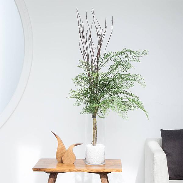 フェイクグリーン 観葉植物 人工観葉植物 造花 卓上 アジアンタム ウィロー ガラスシリンダー 植物 フロアグリーン グリーンパーク GREENPARK H105cm PRGR-1032の画像