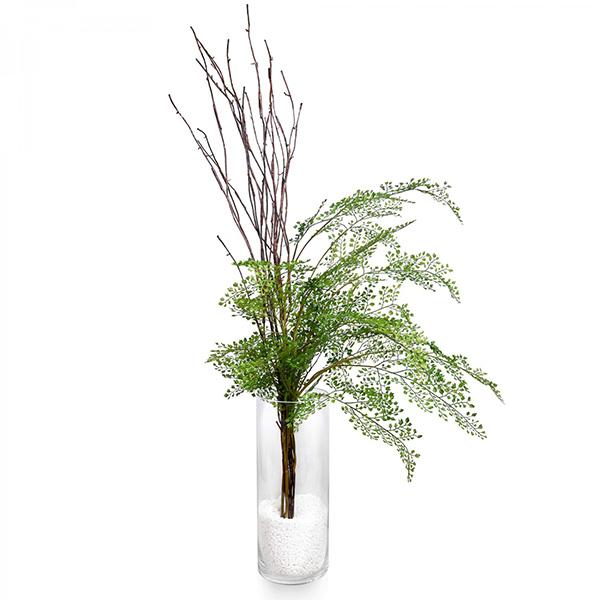 フェイクグリーン 観葉植物 人工観葉植物 造花 卓上 アジアンタム ウィロー ガラスシリンダー 植物 フロアグリーン グリーンパーク GREENPARK H105cm PRGR-1032の画像