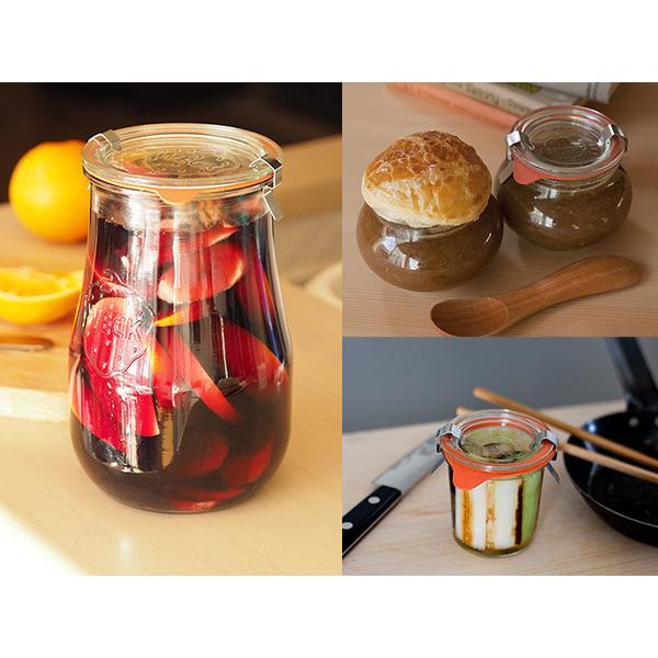 WECKガラスジャー1000ml ✖︎6個セット パッキンゴム6枚クリップ12個 WECK（ウェック） パッキン ゴムパッキン キャニスター ガラス