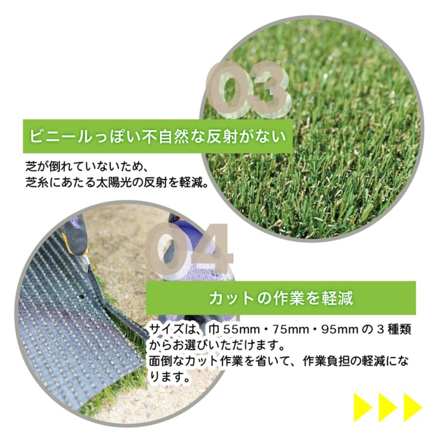人工芝 選べる巾 95粍 75粍 55粍 長さ5ｍ メモリーターフ 細長い切口 芝丈28粍 溝 細長い切口 目地 パーキング場 混凝土 高品質 御膳上等 国産 日本製 耐久性 耐水性 ガーデ