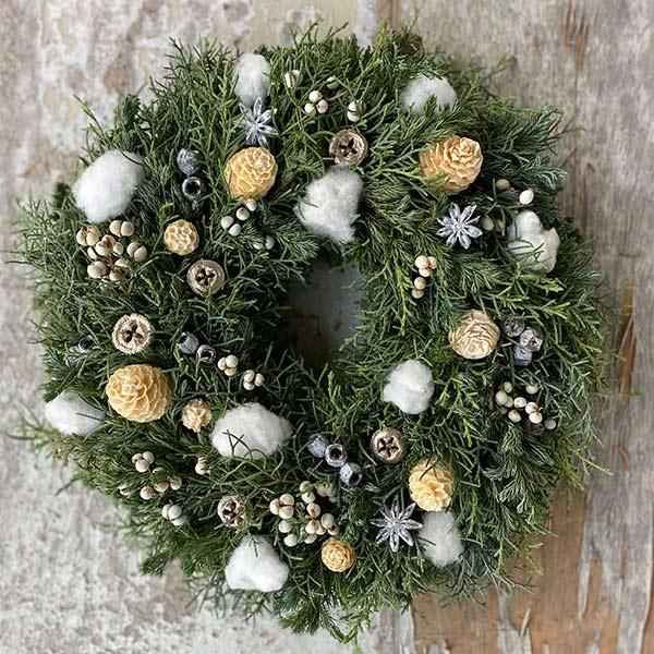 クリスマス リース 30cm ホワイト モミの木 生リース おしゃれ 北欧 白