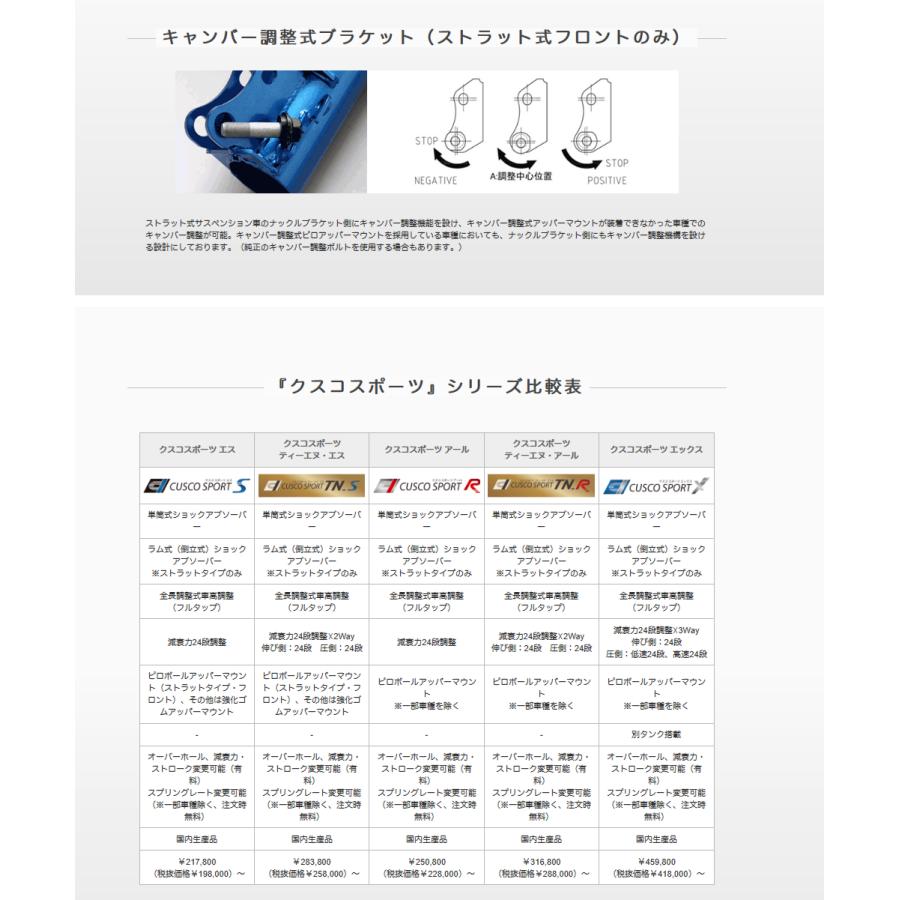 【CUSCO/クスコ】 車高調整サスペンションキット SPORT TN_R スズキ スイフト スポーツ ZC33S [60J-64V-CB]_2