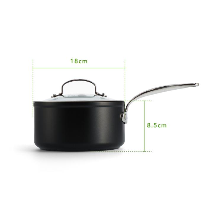 グリーンパン バルセロナプロ ソースパン 18cm 【最上位モデル】 片手鍋 ガラス蓋付 PFASフリー フッ素樹脂不使用 セラミックコーティング CC008391-004の画像