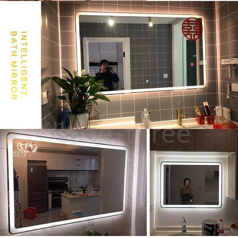四角い鏡 タッチスクリーン LEDライト付き 大型 大きい 化粧 浴室 LED 