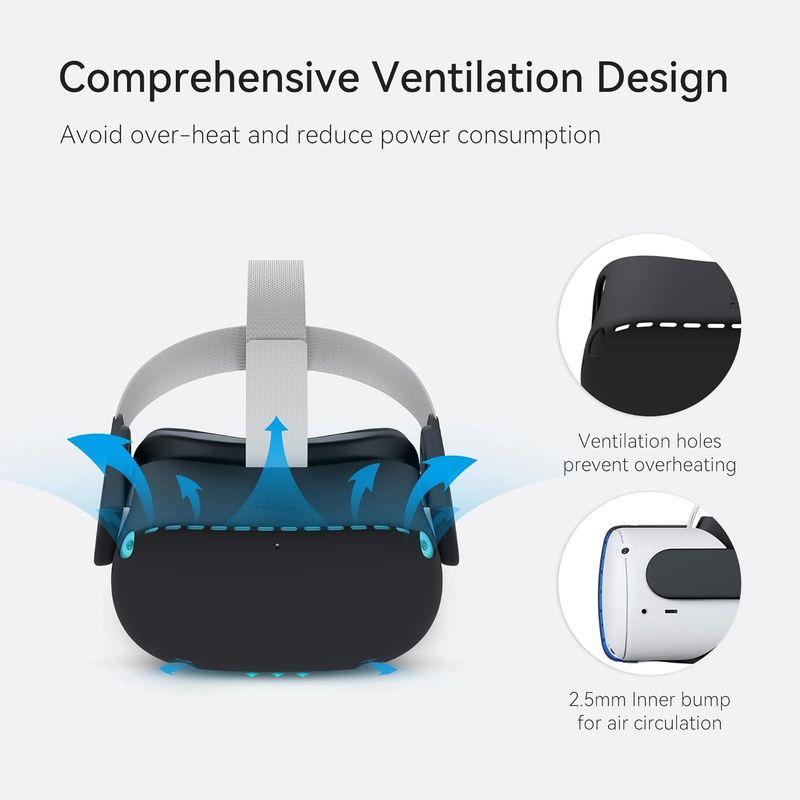 KIWI design 保護カバー 両面保護シェル付き Quest 2 VR ヘッドセット対応 (シリコン、ブラック)｜villageused｜02