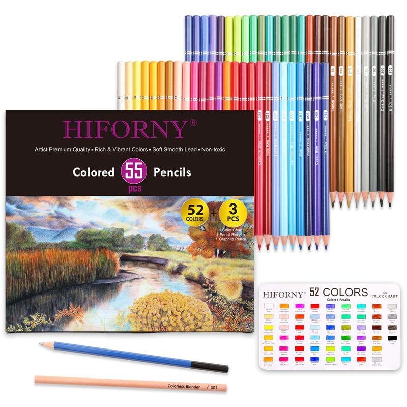 HIFORNY 55本パック 色鉛筆セット 大人用塗り絵用 52色 色鉛筆付き